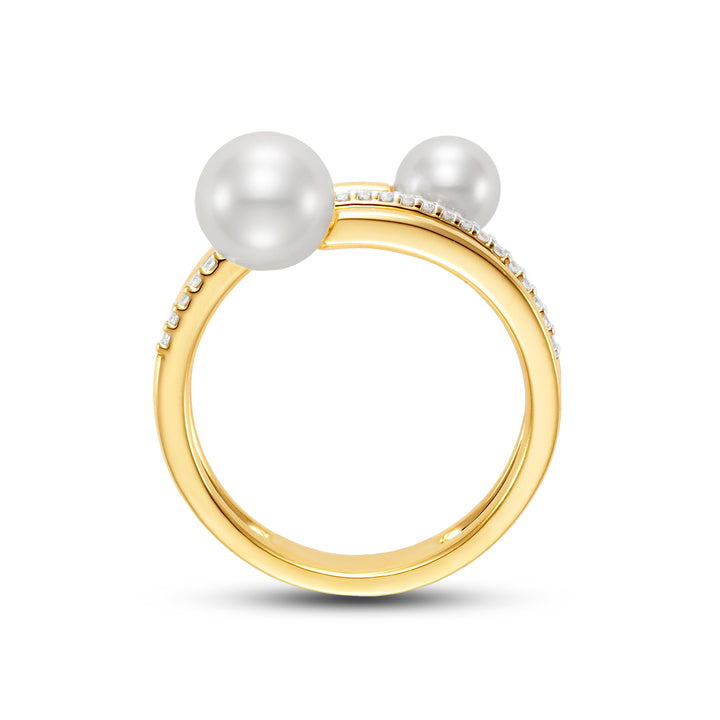 5-7mm Freshwater Pearl Diamond Ring in 18K Gold