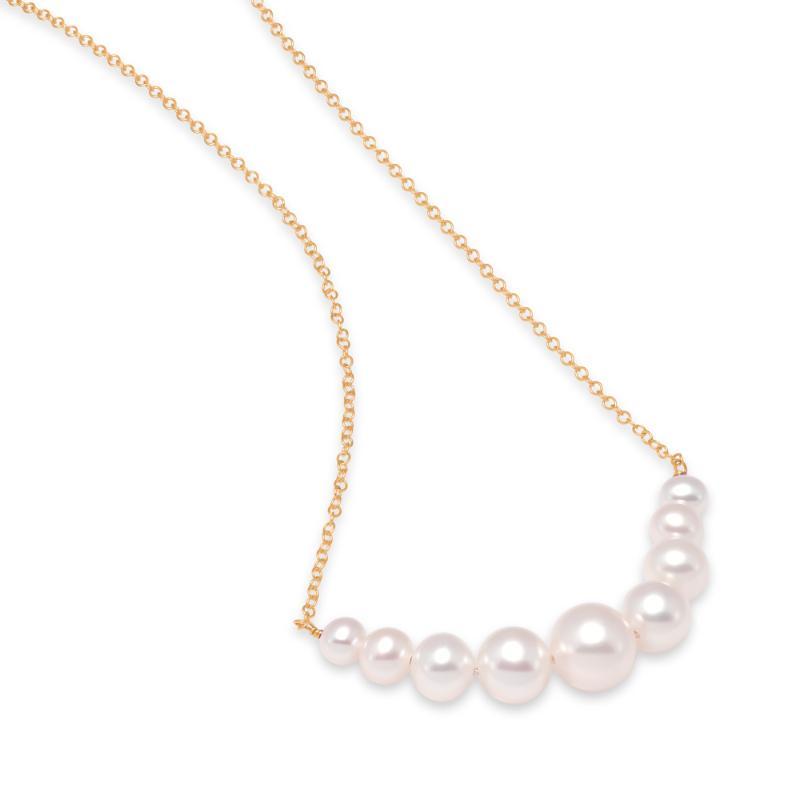 4-8MM White Freshwater Pearl Necklace in 14K Yellow Gold, 18 Inches