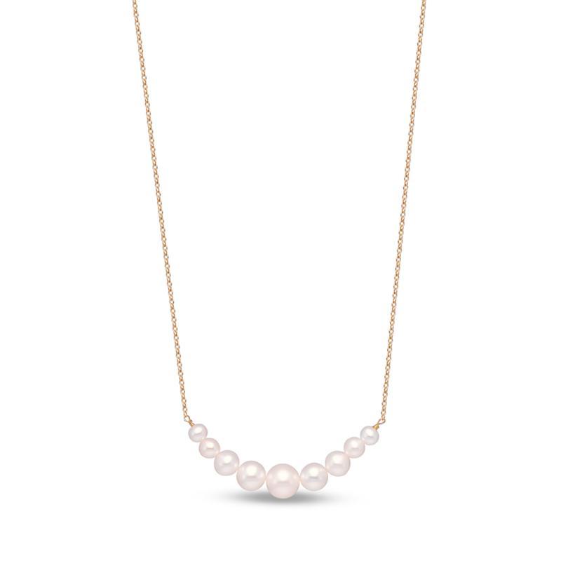4-8MM White Freshwater Pearl Necklace in 14K Yellow Gold, 18 Inches