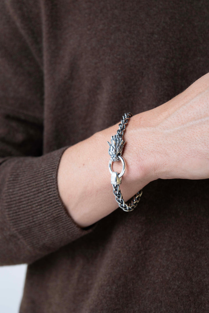 man wearing Dark Reign Oxidized Finish Sterling Silver Bracelet