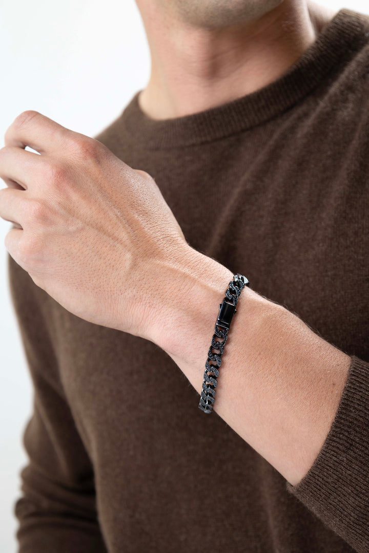 Links Genuine Black Sapphire Gunmetal-Plated Sterling Silver Bracelet