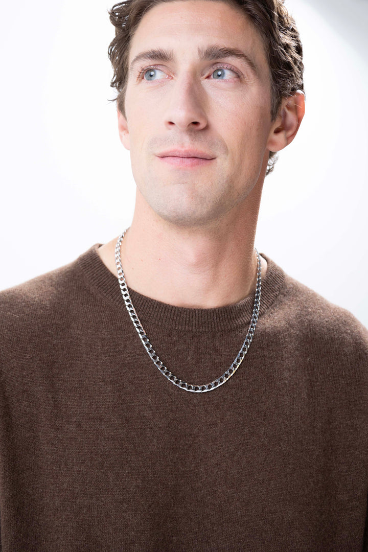 Italian Chain Rhodium Plated Square Curb Necklace - 22"