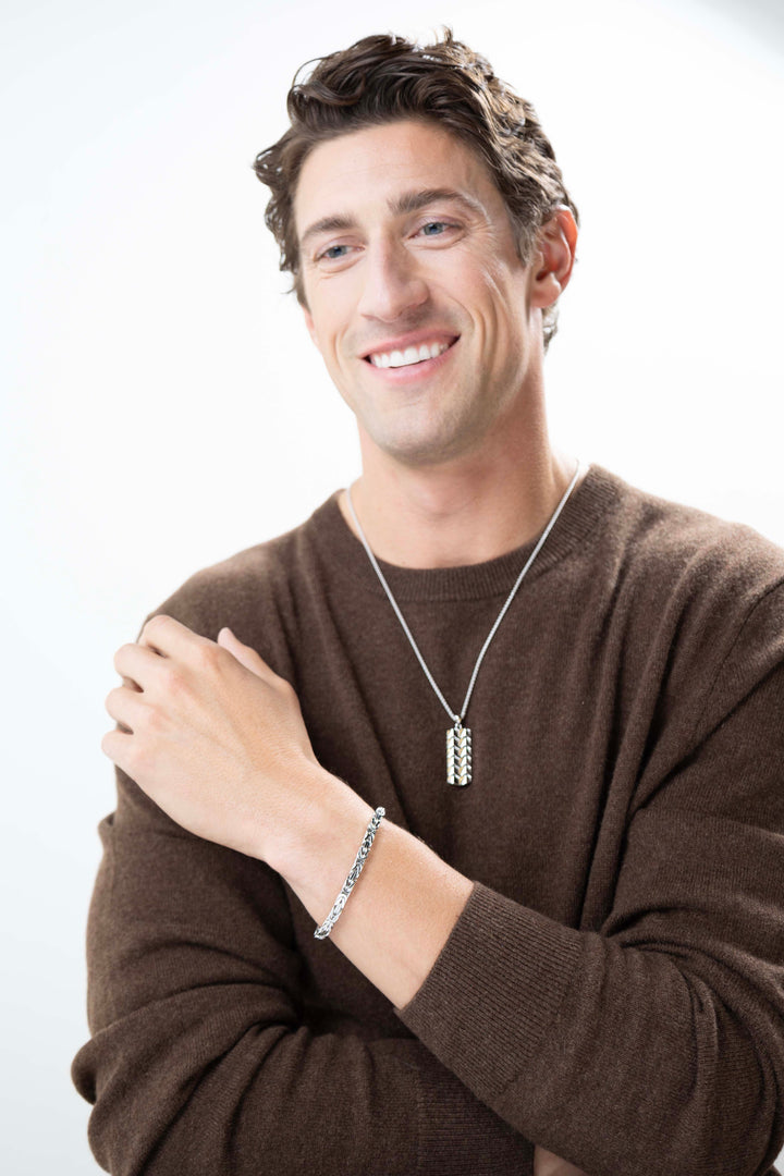 Chevron Rhodium Plated Sterling Silver Tag Necklace