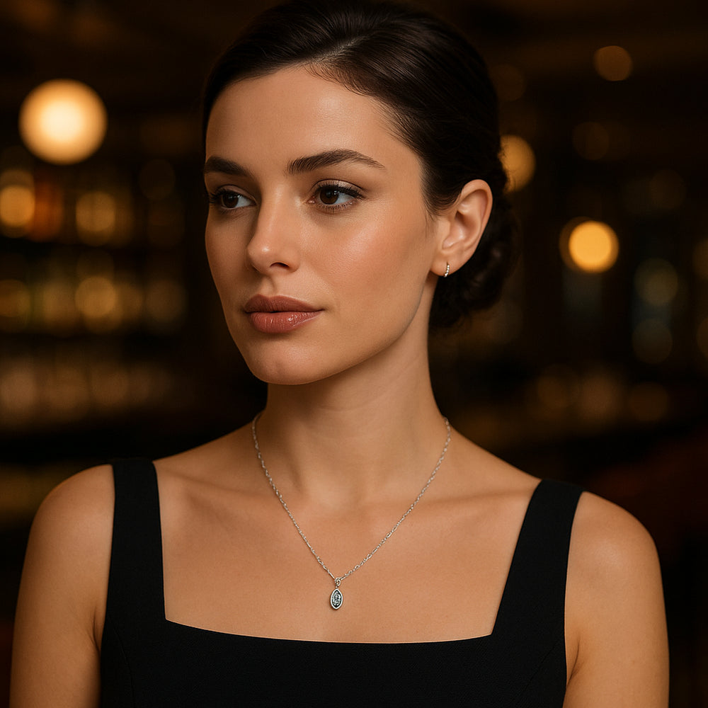 Silver March Birthstone Genuine Aquamarine & Lab-Created Diamond Mini Paperclip Necklace