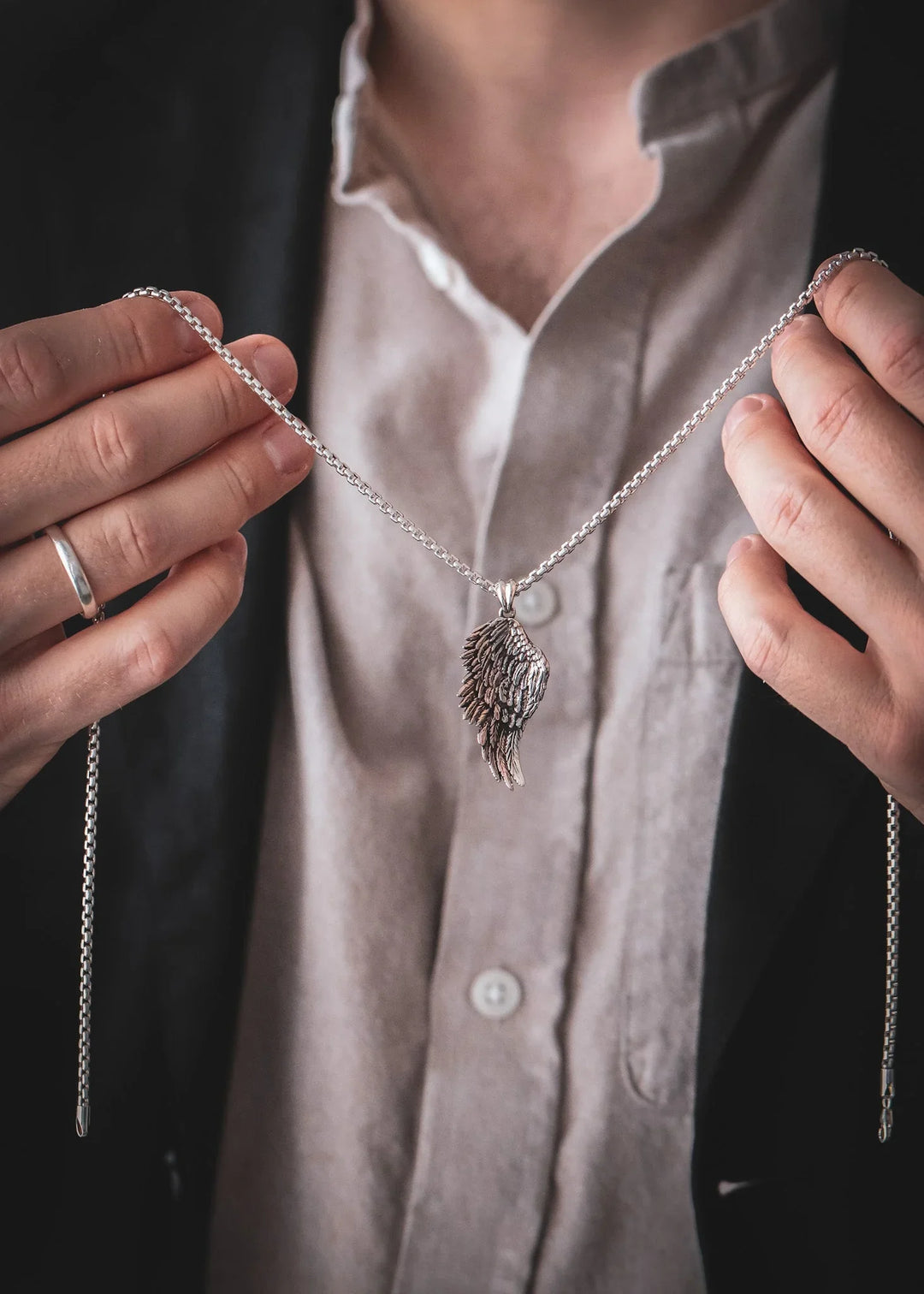 Silver Angel Wing Pendant L