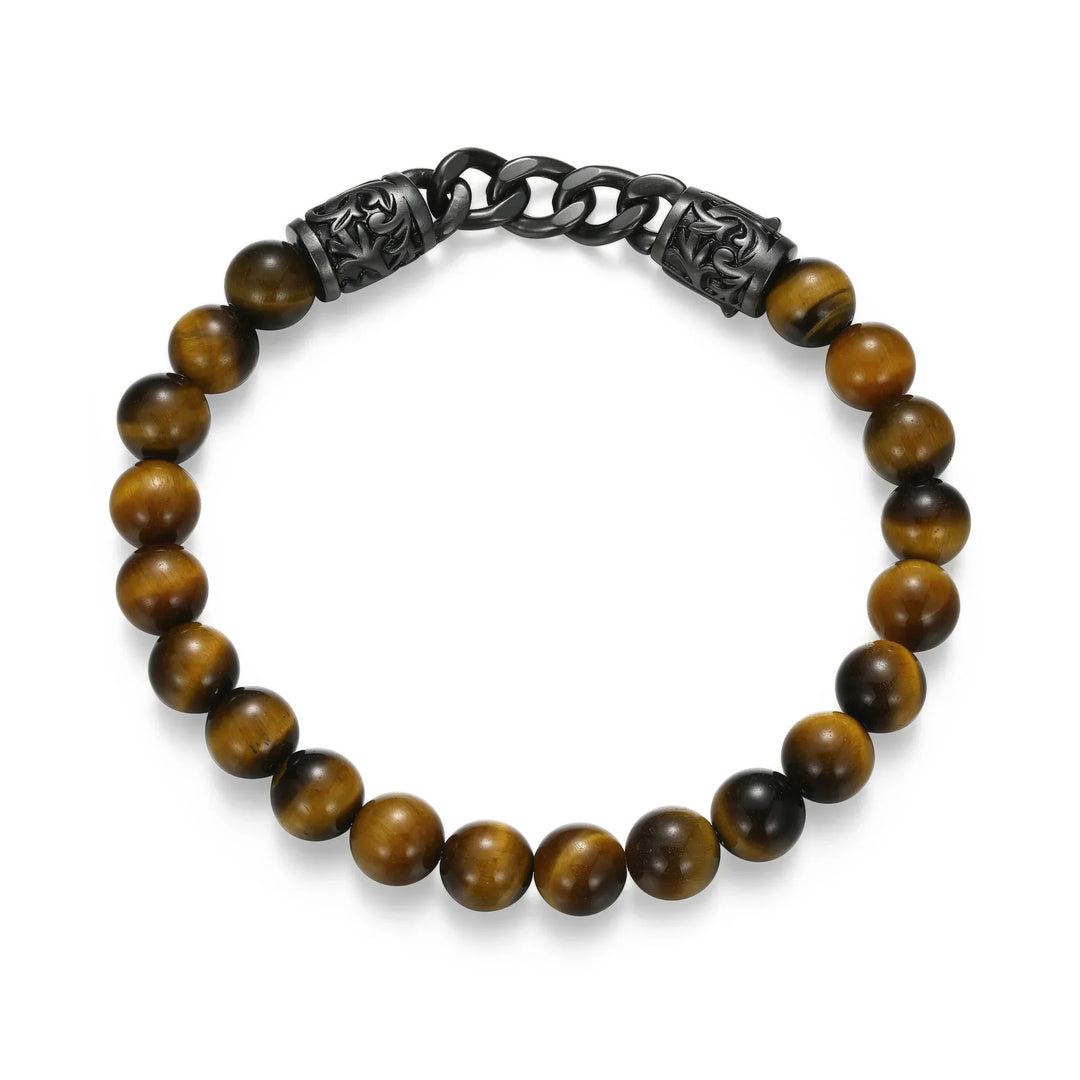 Dark Reign Chisel Rondelle Cuban Chain Tiger's Eye Beaded Bracelet