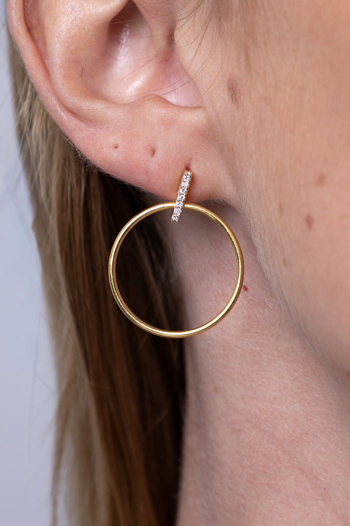 women wearing Gold Front Hoop Stud Earrings