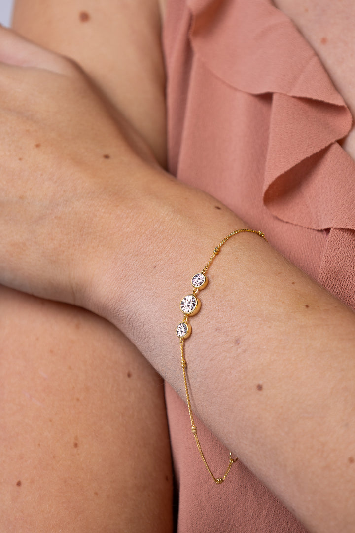 women wearing Gold Trio Bezel-Set Lab-Created Diamond Beaded Bolo Bracelet