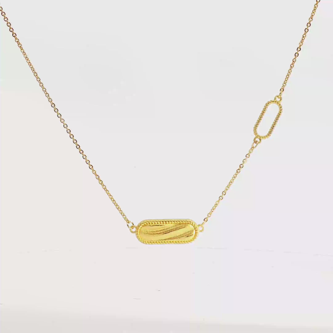 24k Gold Oval Pendant Chain Necklace