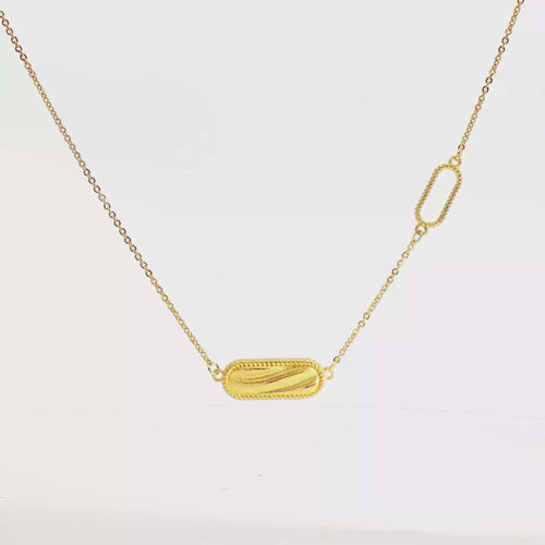 24k Gold Oval Pendant Chain Necklace