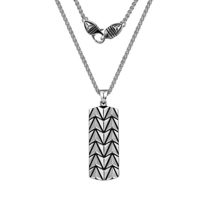 Chevron Rhodium Plated Sterling Silver Tag Necklace