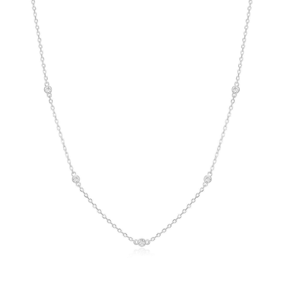 Silver Bezel-Set Lab-Created Diamond Station Necklace