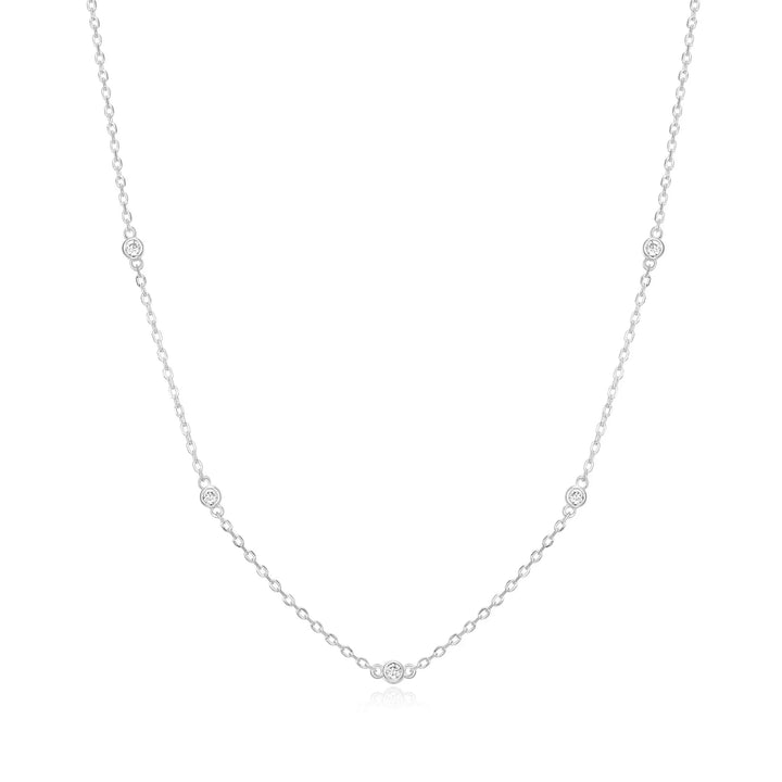 Silver Bezel-Set Lab-Created Diamond Station Necklace