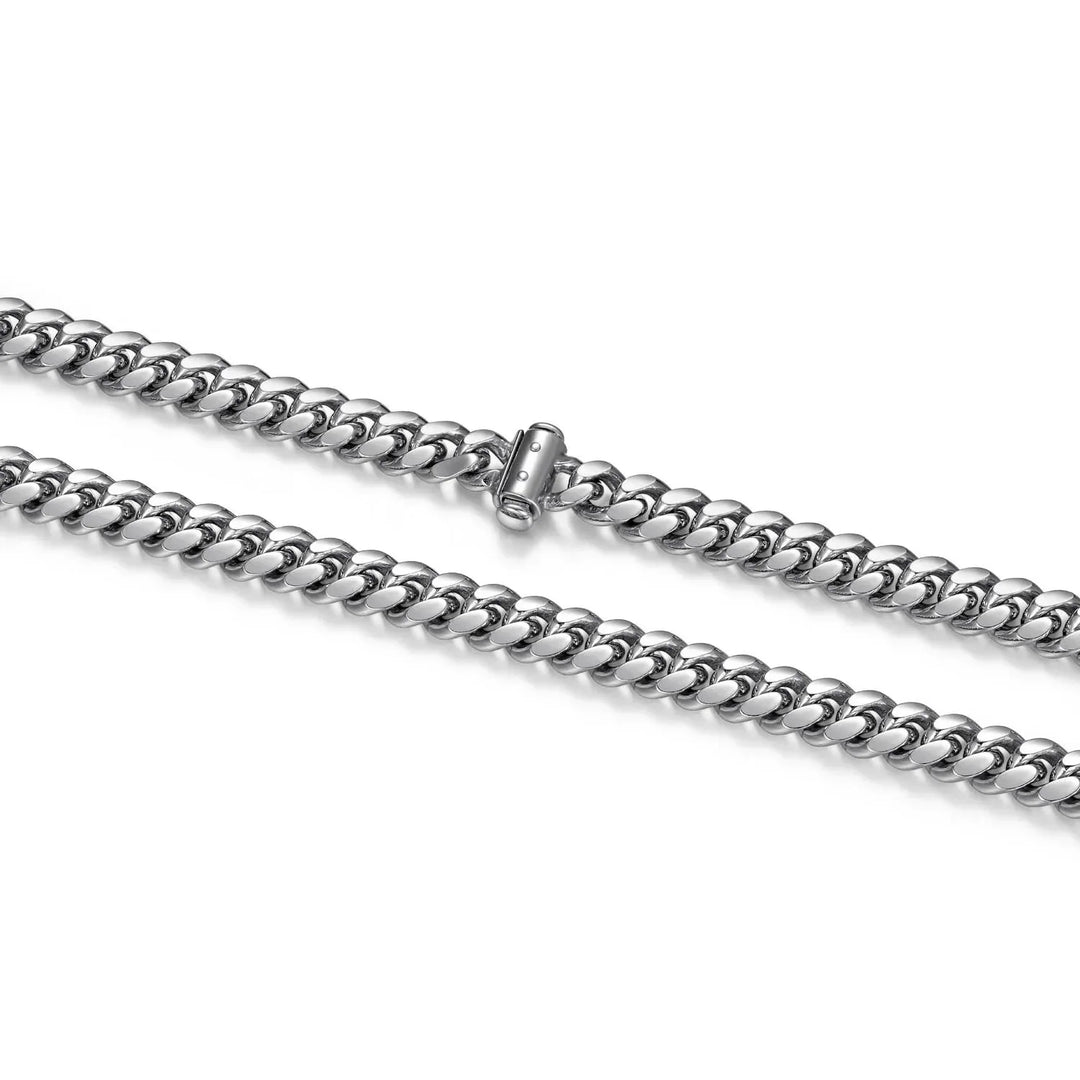 Italian Chain Rhodium Plated Oval Curb Necklace with Push Lock - 22"