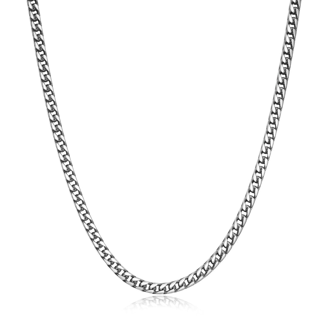 Italian Chain Rhodium Plated 4-Side Franco Chain Necklace - 24"