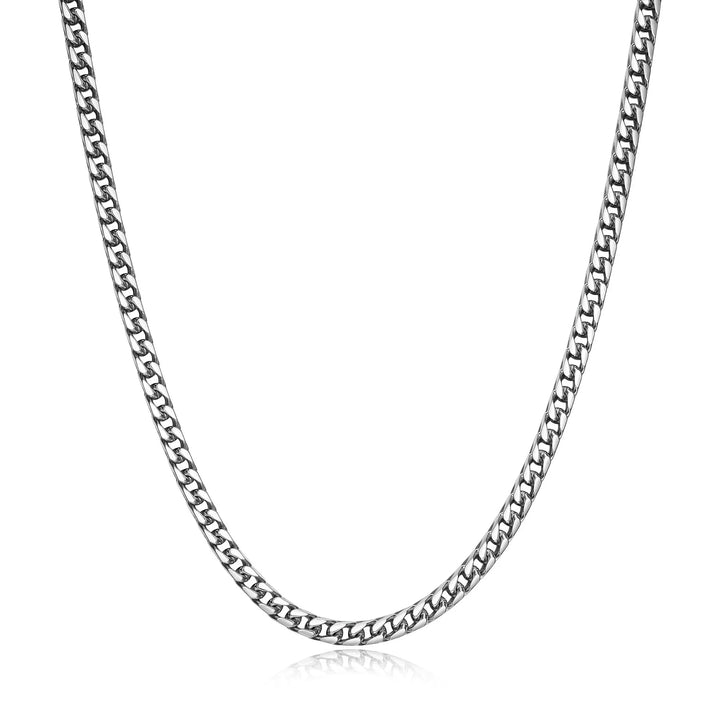 Italian Chain Rhodium Plated 4-Side Franco Chain Necklace - 24"