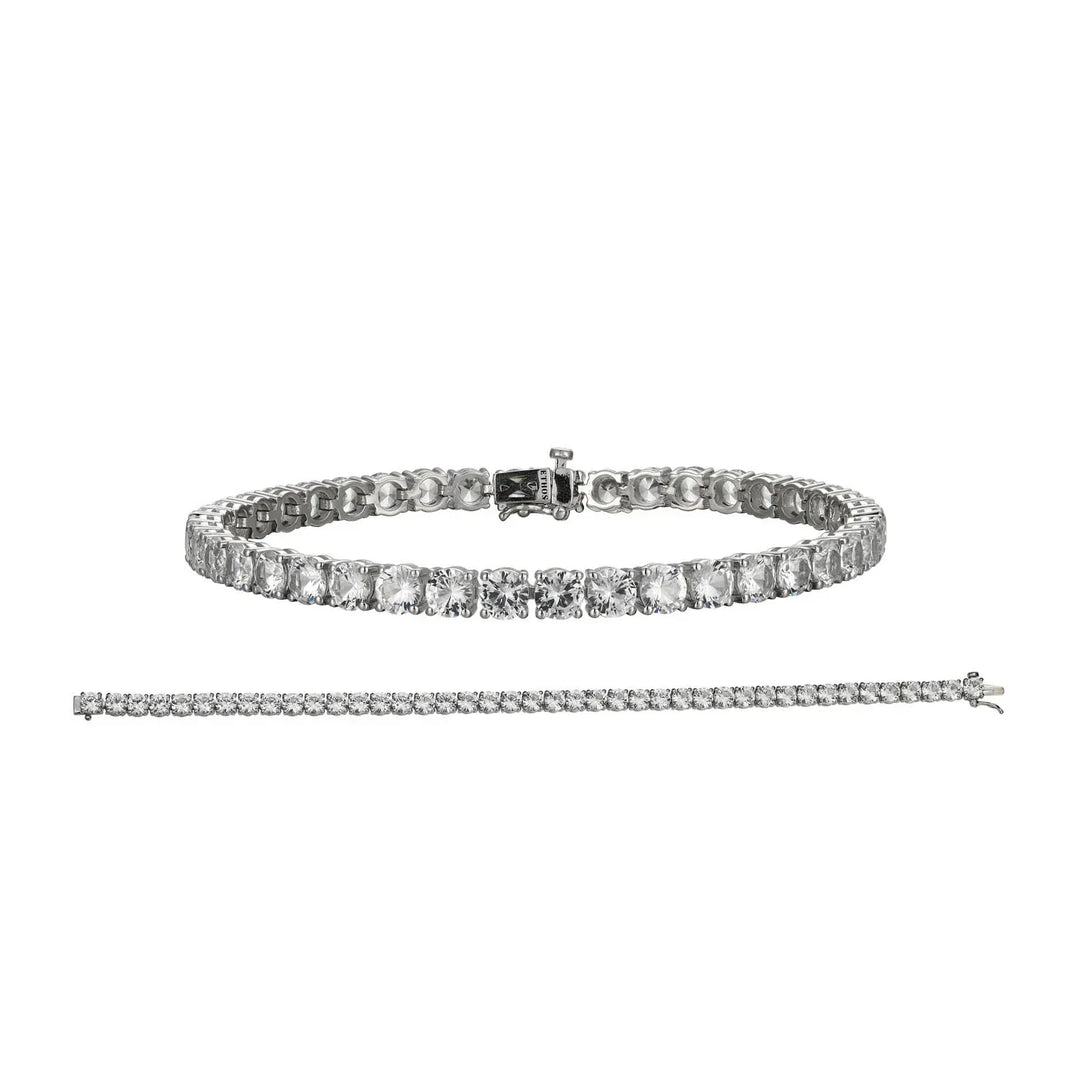 Basic Rhodium Plated Sterling Silver and Created White Sapphire Bracelet