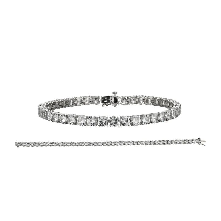 Basic Rhodium Plated Sterling Silver and Created White Sapphire Bracelet