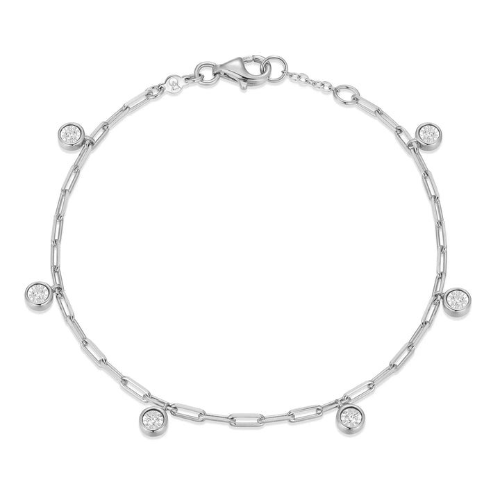 Silver Dangle Station Lab-Created Diamond Mini Paperclip Bracelet