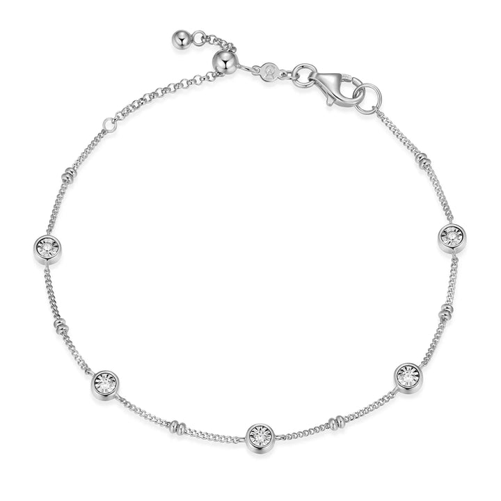 Silver Bezel Station Lab-Created Diamond Beaded Bolo Bracelet