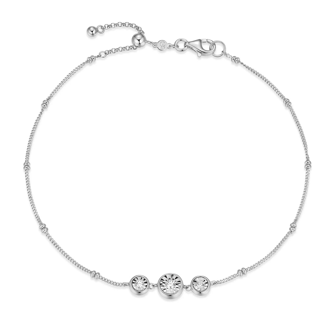 Trio Bezel-Set Lab-Created Diamond Beaded Bolo Anklet