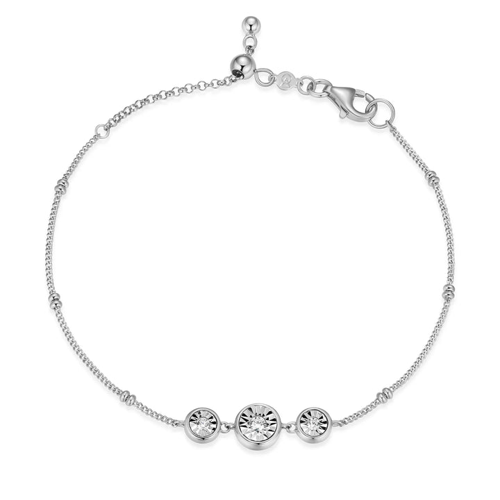 Silver Trio Bezel-Set Lab-Created Diamond Beaded Bolo Bracelet
