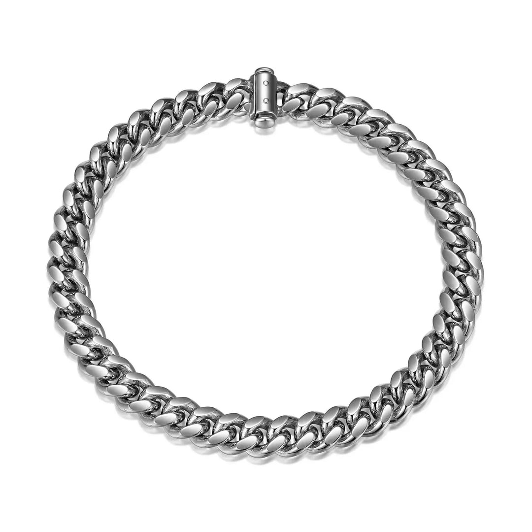 Italian Chain Rhodium Plated Oval Curb Bracelet with Push Lock - 8.5"