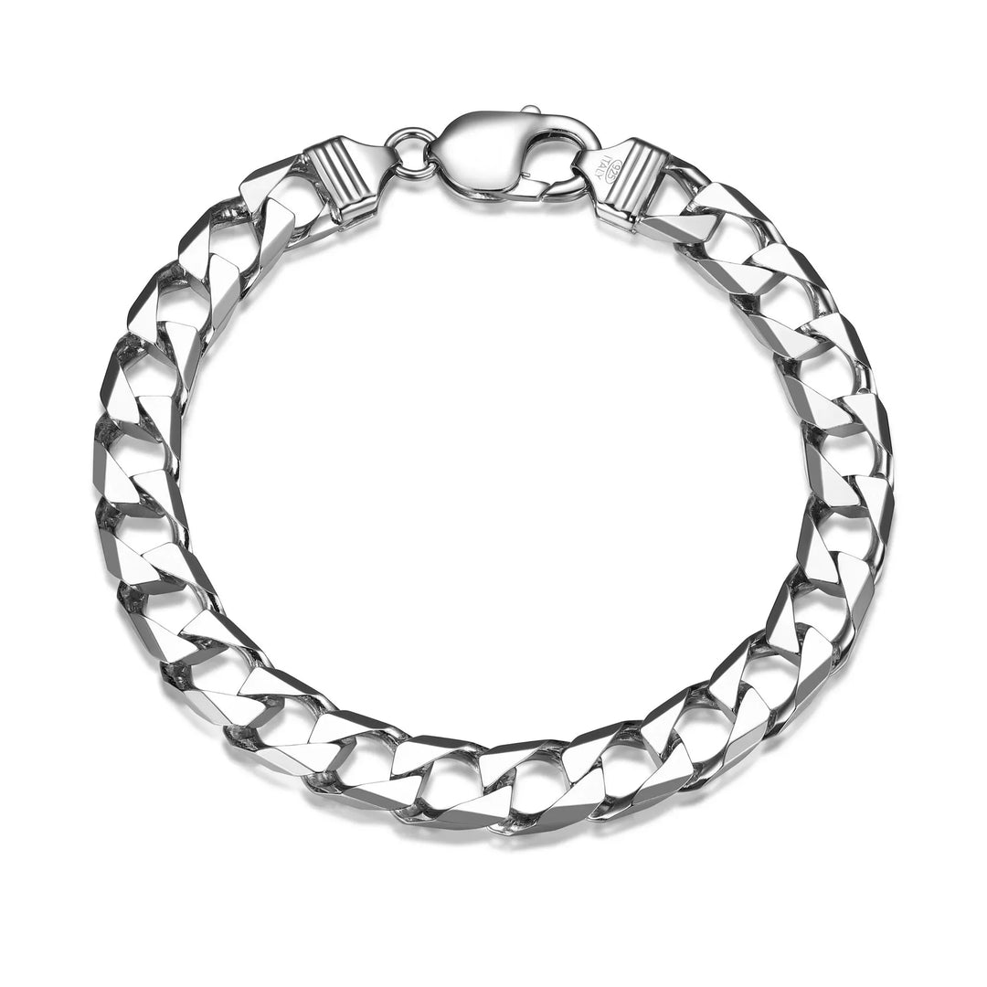 Italian Chain Rhodium Plated Square Curb Bracelet - 8.5"