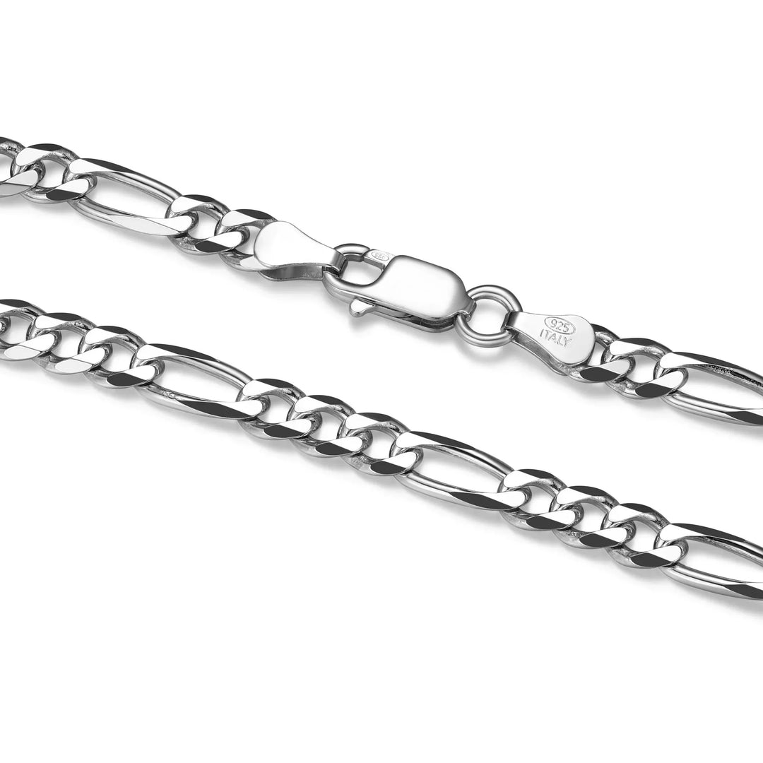 Italian Chain Rhodium Plated Figaro 3+1 Bracelet - 8.5"