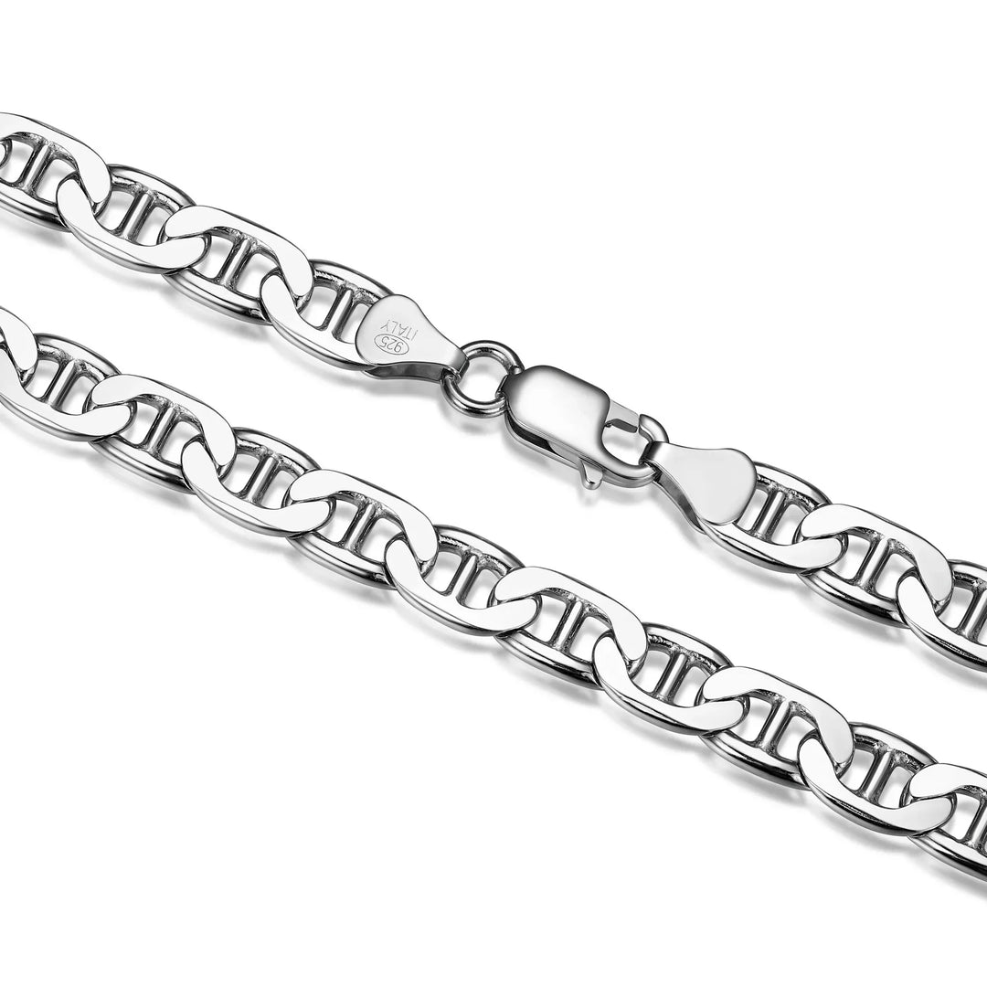 Italian Chain Rhodium Plated Marine Bracelet - 8.5"