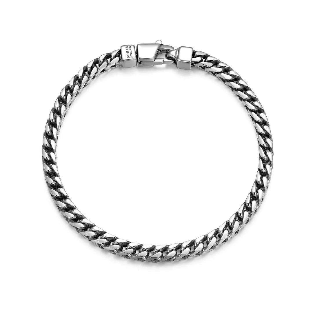 Italian Chain Rhodium Plated 4-Side Franco Chain Bracelet - 8.5"