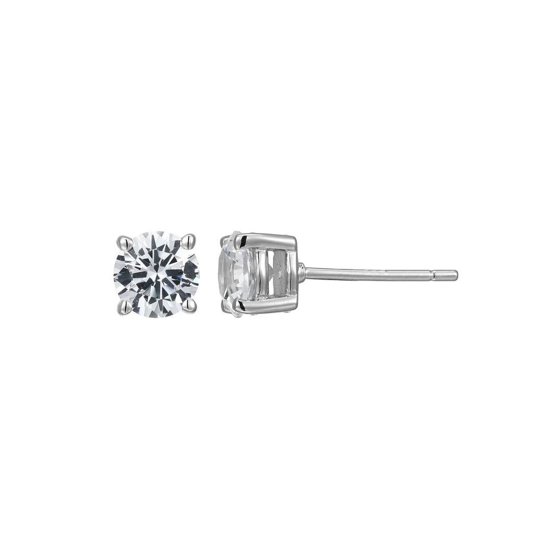 Rhodium Plated Sterling Silver and Created White Sapphire Stud Earrings