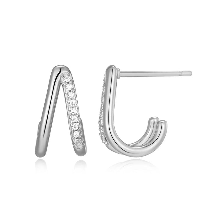 Silver Split Hoop Lab-Created Diamond Huggie Earrings