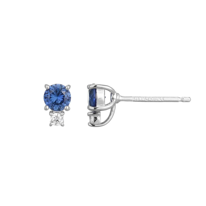 Silver Round-Cut Lab-Created Sapphire & Diamond Accent Stud Earrings