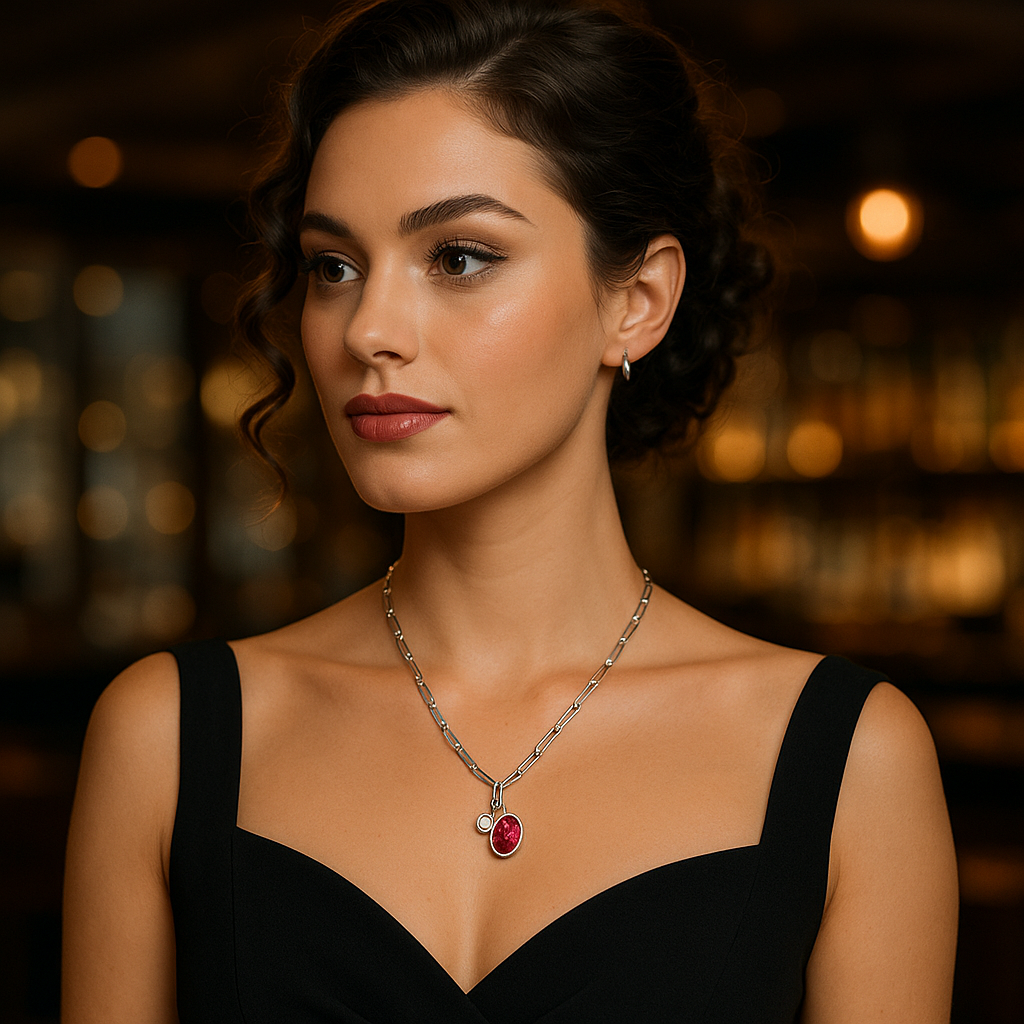 Silver July Birthstone Lab-Created Ruby & Lab-Created Diamond Mini Paperclip Necklace