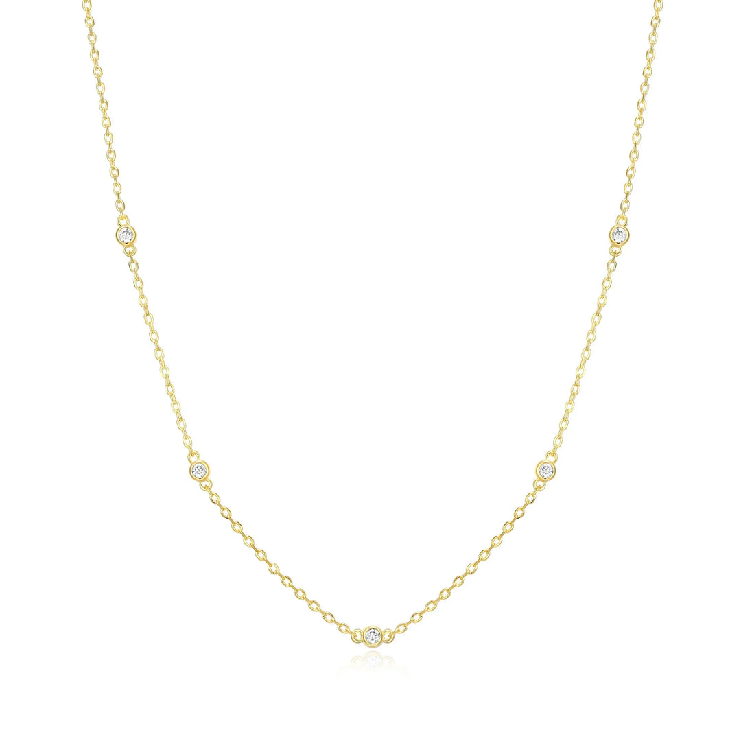 Gold Bezel-Set Lab-Created Diamond Station Necklace