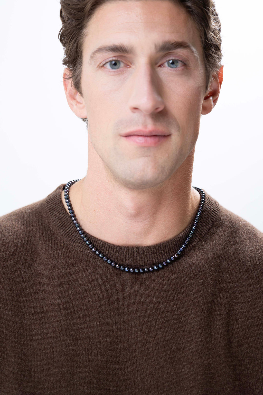 Man wearing Basic Genuine Black Pearl Necklace