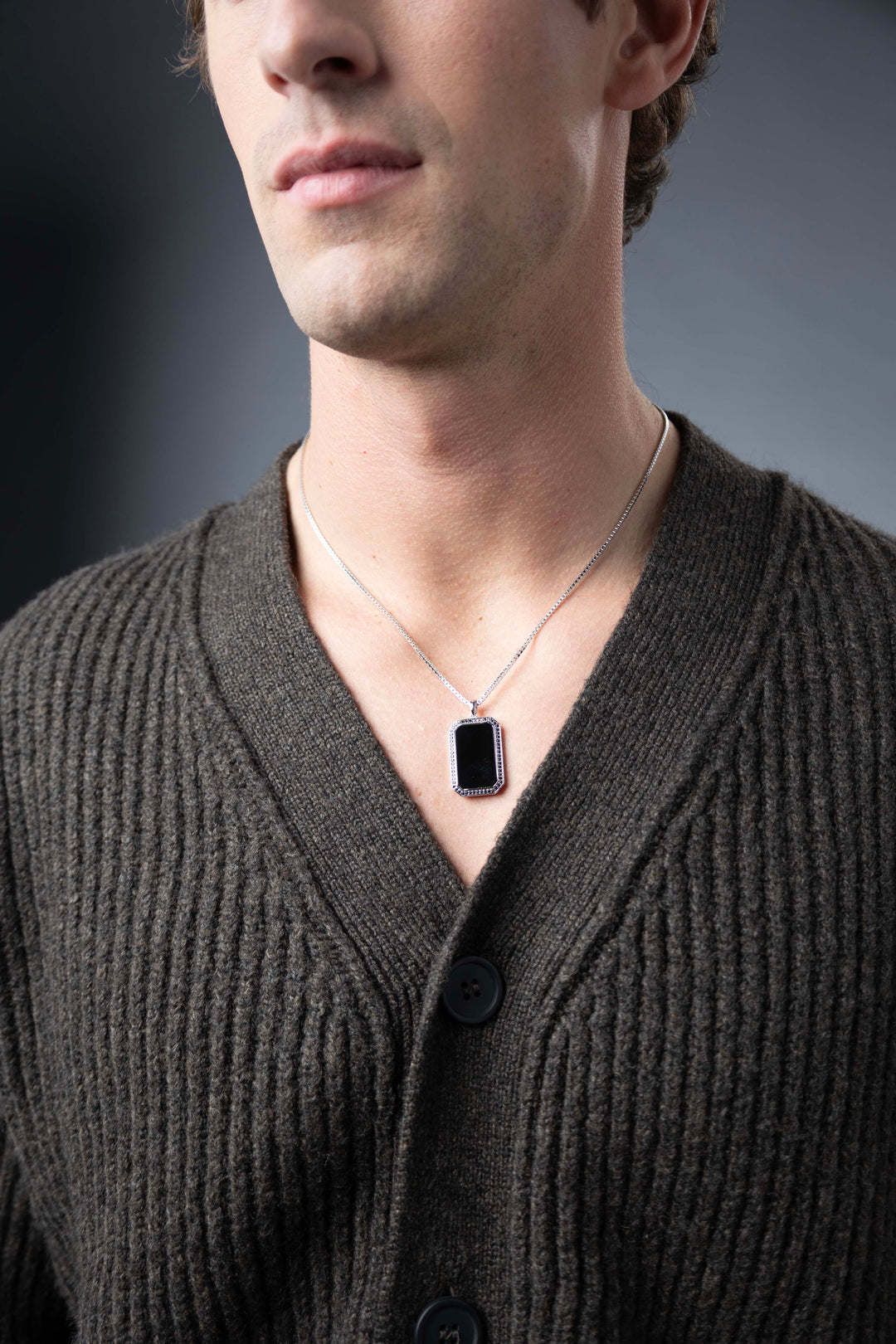 man wearing Eclipse Rhodium Finish Sterling Silver Necklace