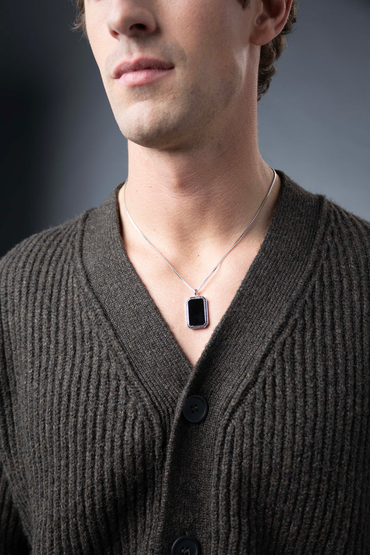 man wearing Eclipse Rhodium Finish Sterling Silver Necklace