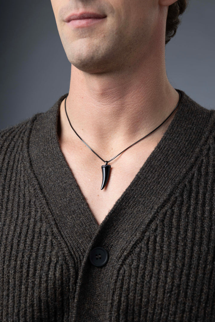 Man wearing Eclipse Gunmetal Rhodium Finish Sterling Silver Necklace
